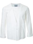 Factotum Single Button V-neck Shirt, Men's, Size: 48, White, Cotton