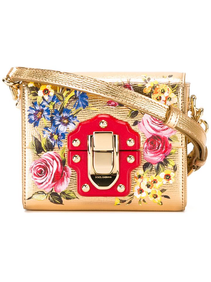 Dolce & Gabbana Floral Cross Body Bag, Women's, Grey, Calf Leather