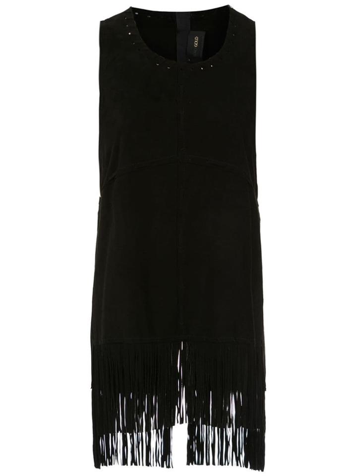 Andrea Bogosian Long Leather Tank With Fringes - Black