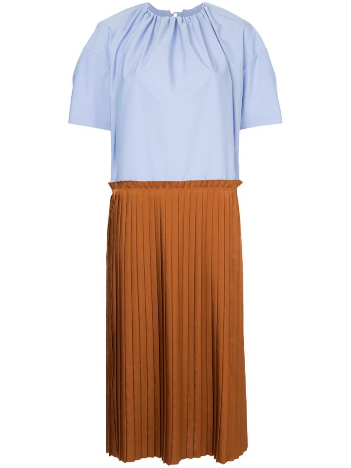 Astraet Poplin And Pleated Dress - Blue