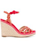 Aquazzura Raffia Trim Rope Detail Wedges - Red