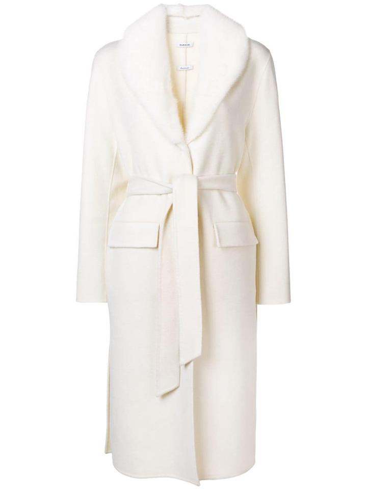 P.a.r.o.s.h. Fur Collar Belted Coat - White