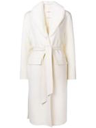 P.a.r.o.s.h. Fur Collar Belted Coat - White