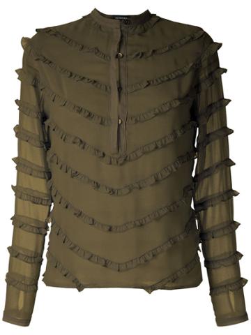 Olympiah Damasco Ruffle Blouse - Green