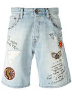 Just Cavalli Patch Embellished Denim Shorts, Men's, Size: 30, Blue, Cotton/polyester/aluminium