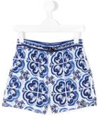 Dolce & Gabbana Kids - Majolica Print Swim Shorts - Kids - Polyamide/polyester - 2 Yrs, Blue