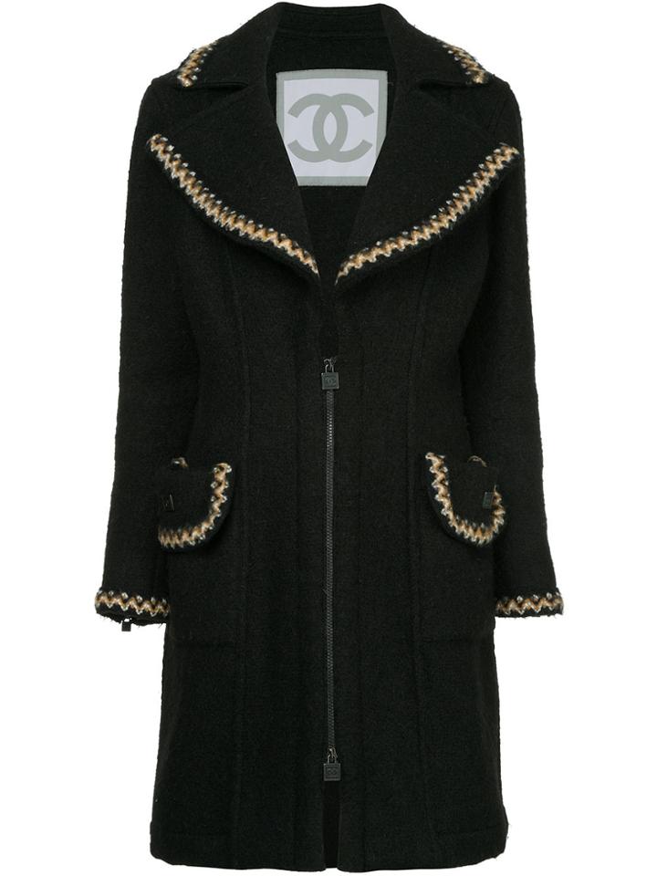 Chanel Vintage Zigzag Trims Zipped Coat - Black