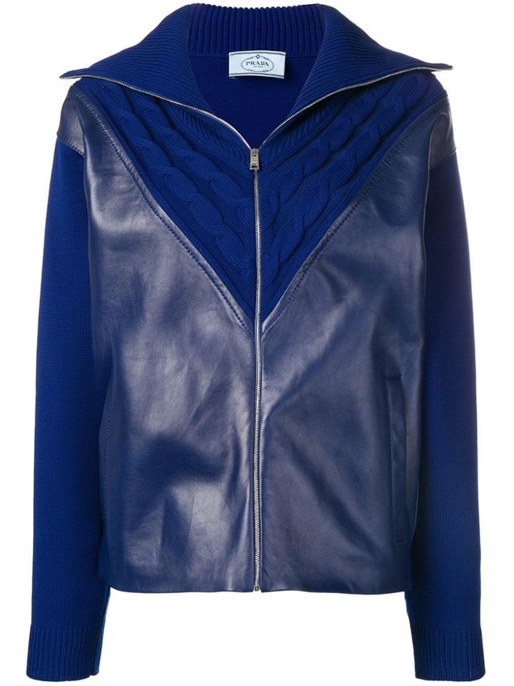 Prada Cable Knit Spread Collar Bomber - Blue