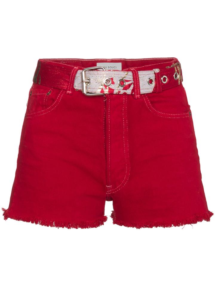 Beau Souci Mid Rise Denim Mini Shorts - Red