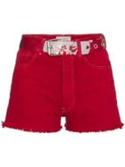 Beau Souci Mid Rise Denim Mini Shorts - Red