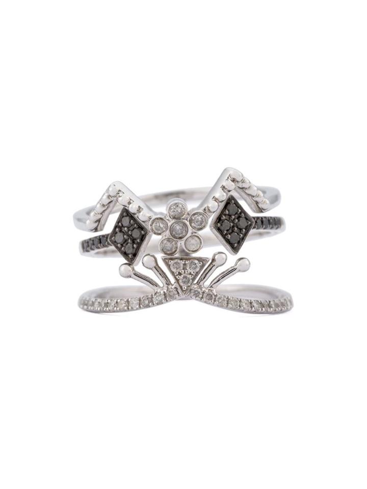 Yvonne Léon Black And Grey Diamond 'kitten' Ring