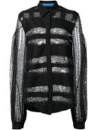 Jonathan Cohen Transparent Striped Pattern Shirt, Women's, Size: Medium, Black, Polyester
