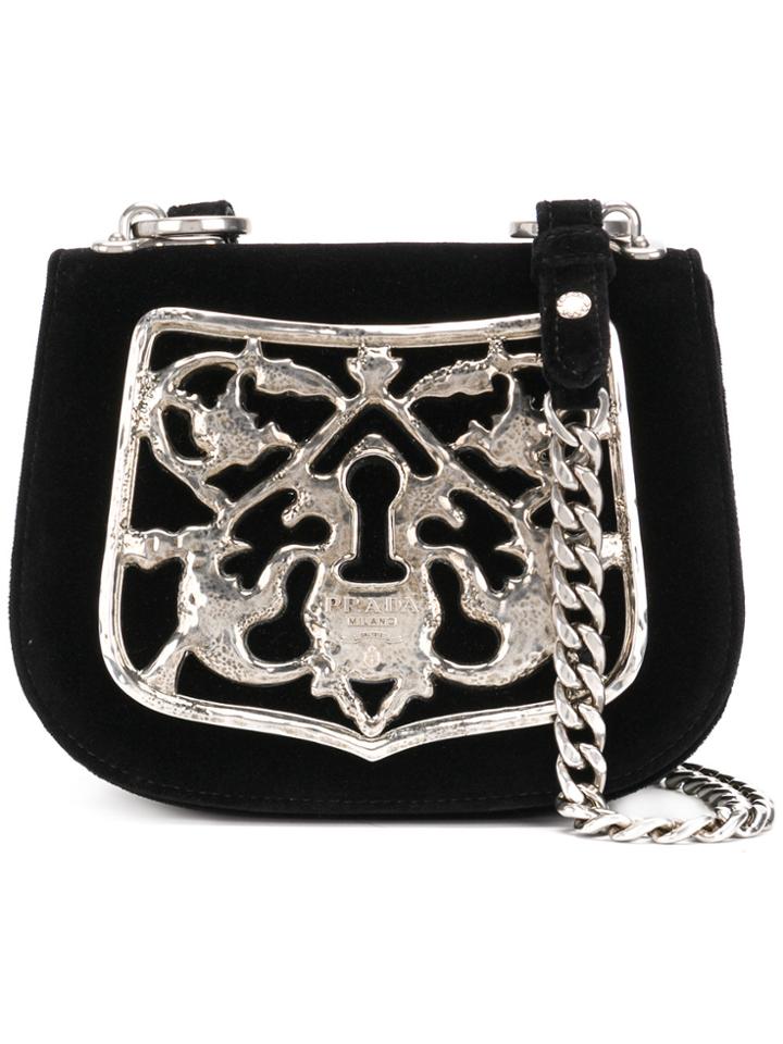 Prada Piastra Metal Filigree Key Lock Cross-body Bag - Black