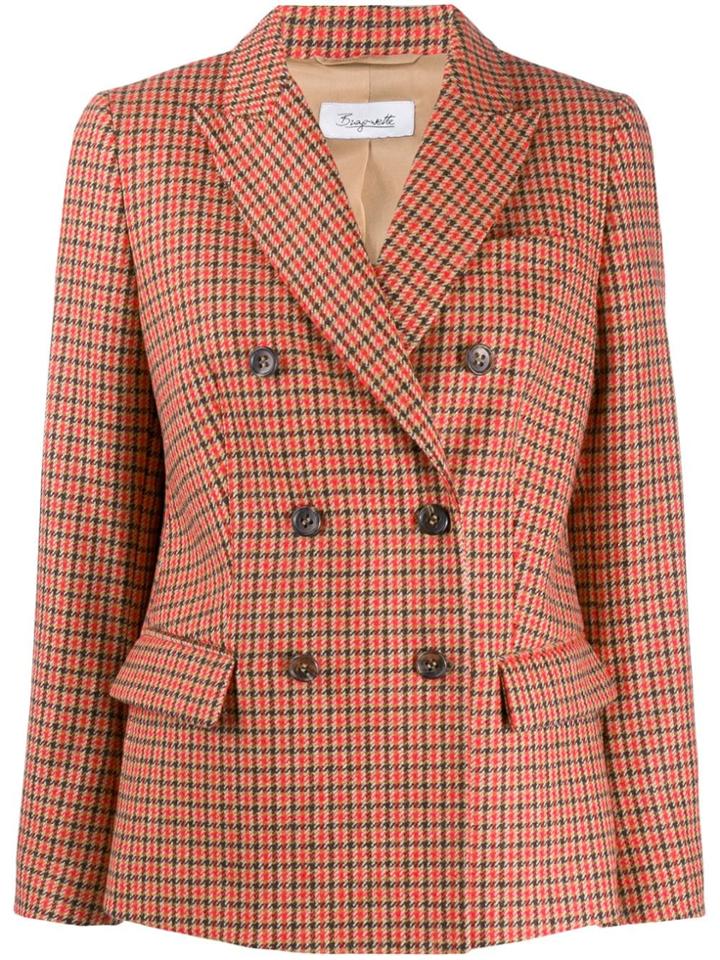 Brag-wette Houndstooth Double-breasted Blazer - Red