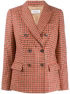 Brag-wette Houndstooth Double-breasted Blazer - Red