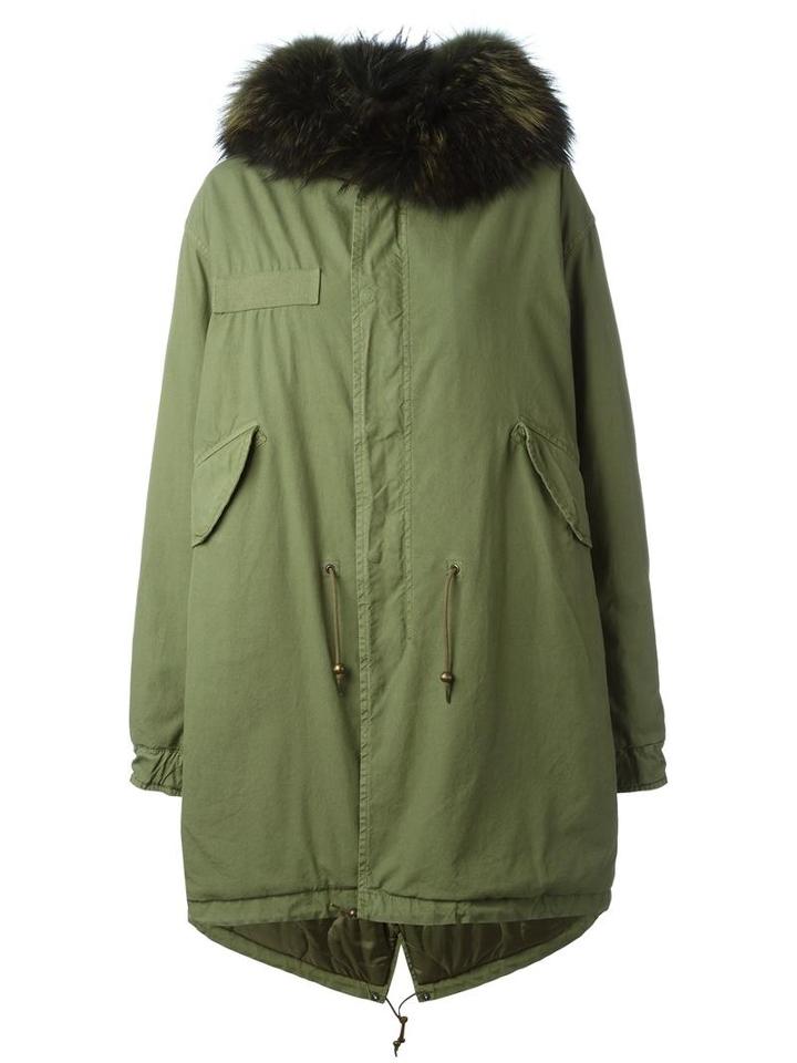 Mr & Mrs Italy Oversized Parka, Women's, Size: Medium, Green, Leather/polyester/acetate/racoon Fur