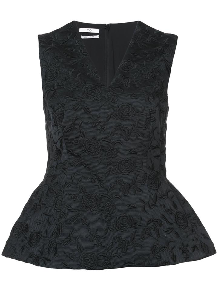 Co Peplum Floral Sleeveless Blouse - Black