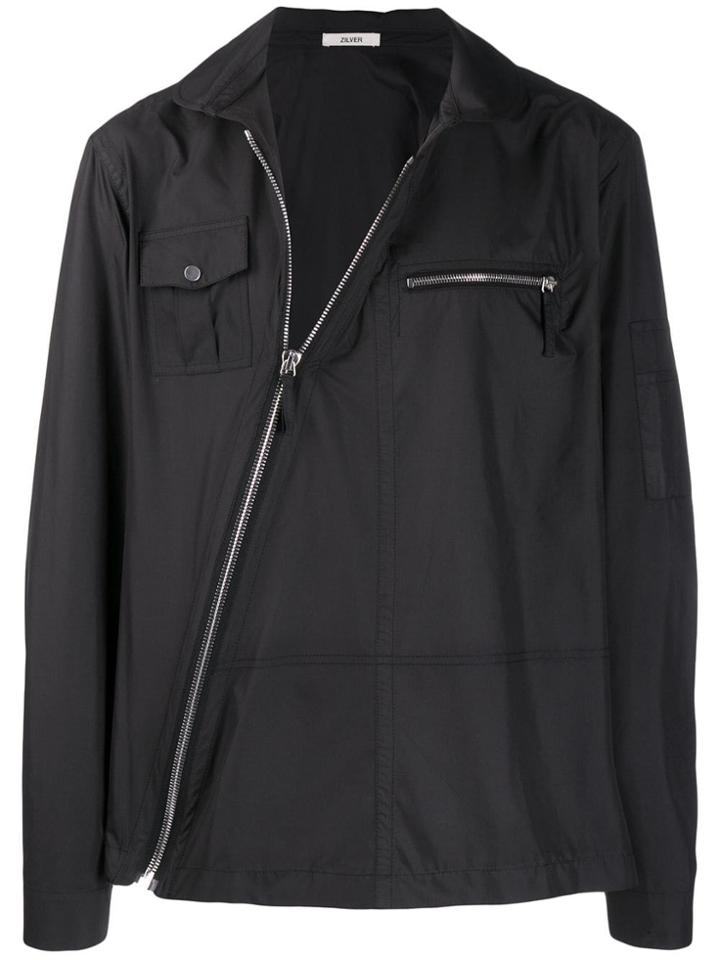 Zilver Diagonal Zip Shirt - Black