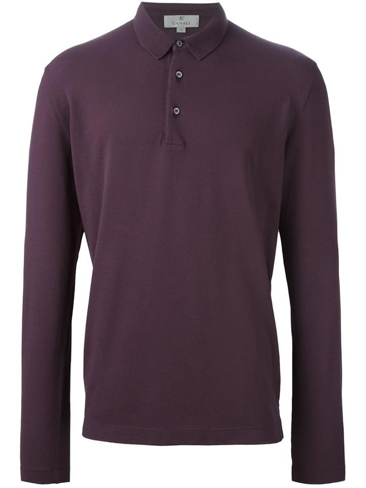 Canali Long Sleeve Polo Shirt, Men's, Size: 56, Pink/purple, Cotton/spandex/elastane