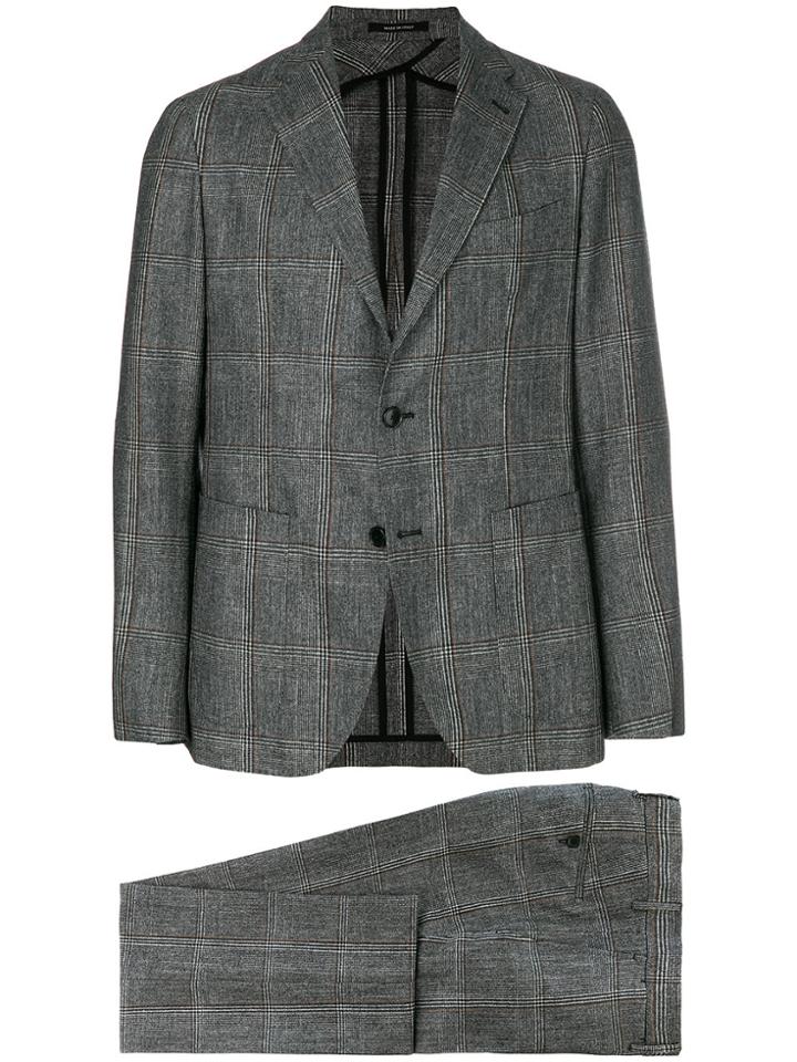 Tagliatore Checkered Print Two Piece Suit - Black