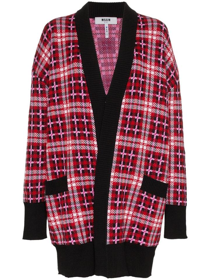 Msgm Wool Contrast Trim Knit Cardigan - Pink & Purple