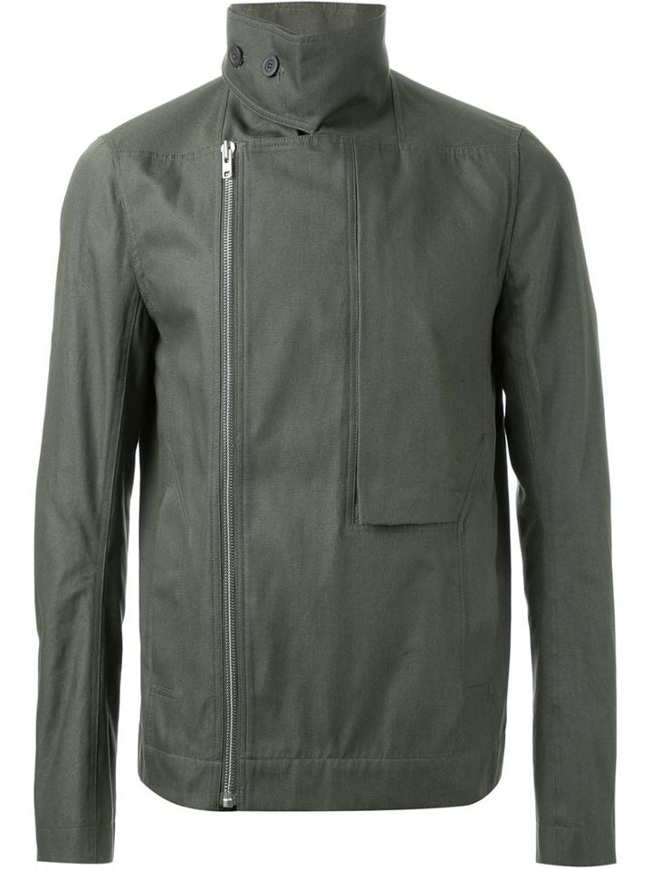 Rick Owens Funnel Neck Biker Jacket, Men's, Size: 54, Green, Cotton/cupro/viscose