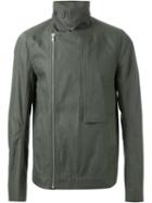 Rick Owens Funnel Neck Biker Jacket, Men's, Size: 54, Green, Cotton/cupro/viscose