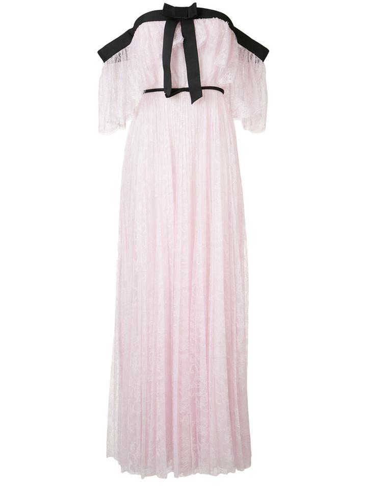 Giambattista Valli - Off-shoulder Pleated Lace Gown - Women - Viscose/polyamide/silk - 46, Women's, Pink/purple, Viscose/polyamide/silk