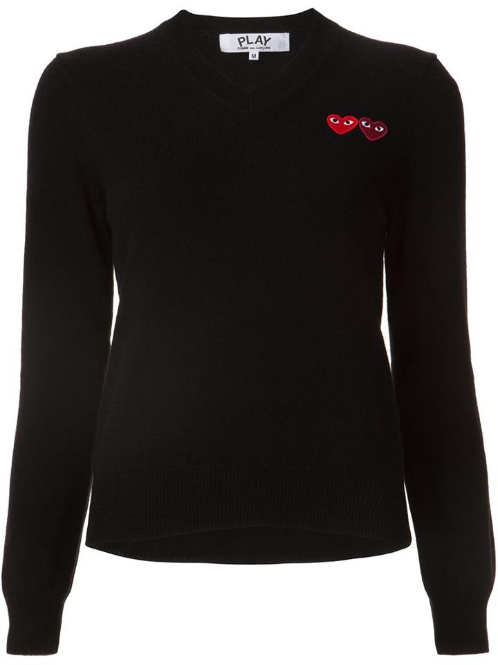 Comme Des Garçons Play V Neck Jumper, Women's, Size: Small, Black, Wool