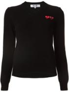 Comme Des Garçons Play V Neck Jumper, Women's, Size: Small, Black, Wool