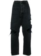 Unravel Project Ripped Wide Leg Jeans - Black