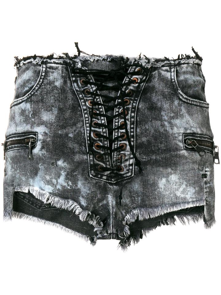 Unravel Project Faded Lace-up Shorts - Black