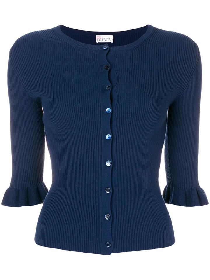 Red Valentino Knit Frill Sleeve Cardigan - Blue