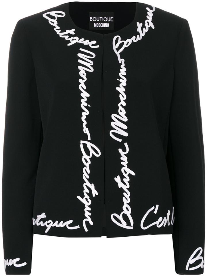 Boutique Moschino Logo Embellished Cropped Jacket - Black