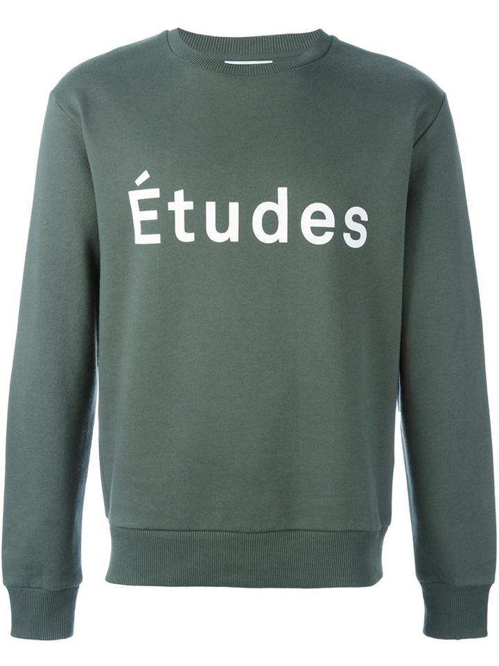 Études Logo Print Sweatshirt, Men's, Size: Medium, Green, Cotton/polycarbonite