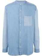Closed Mandarin Neck Denim Shirt, Men's, Size: Medium, Blue, Cotton/linen/flax/lyocell