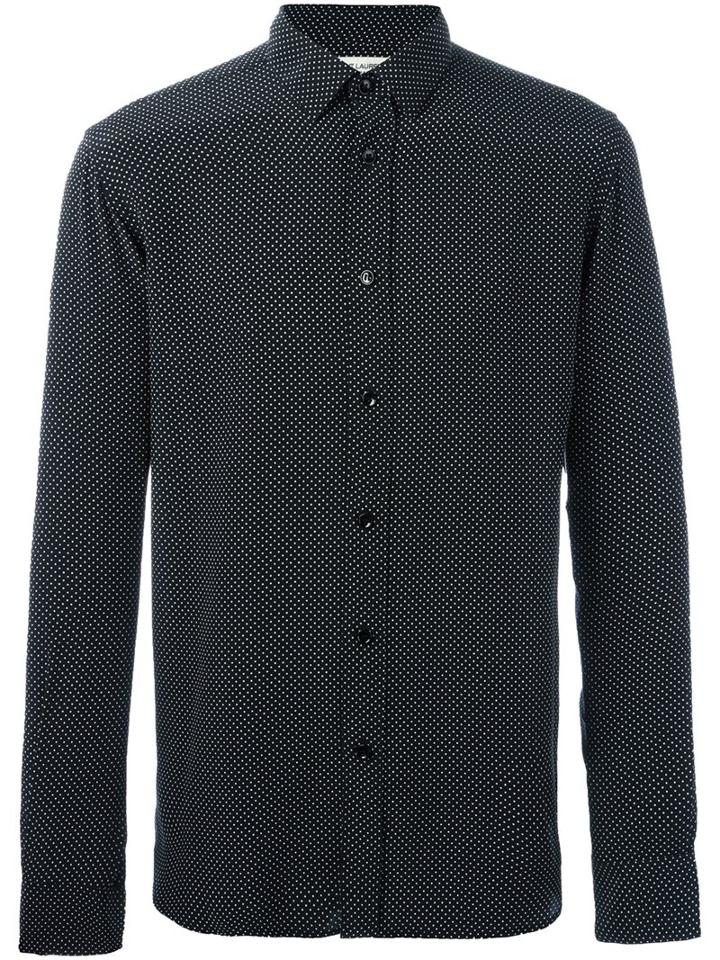 Saint Laurent Polka Dot Print Shirt, Men's, Size: 41, Black, Silk