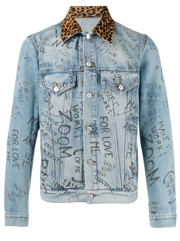 Gucci Printed Denim Jacket, Men's, Size: 46, Blue, Cotton/calf Leather