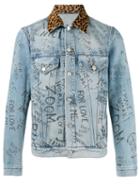 Gucci Printed Denim Jacket, Men's, Size: 46, Blue, Cotton/calf Leather