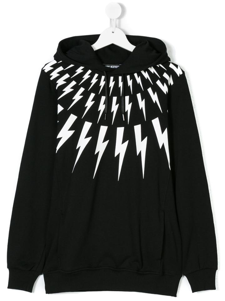 Neil Barrett Kids Lightning Bolt Printed Hoodie - Black