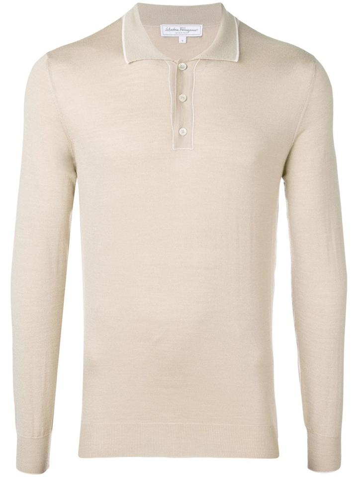 Salvatore Ferragamo Button-up Long Sleeved Polo - Nude & Neutrals