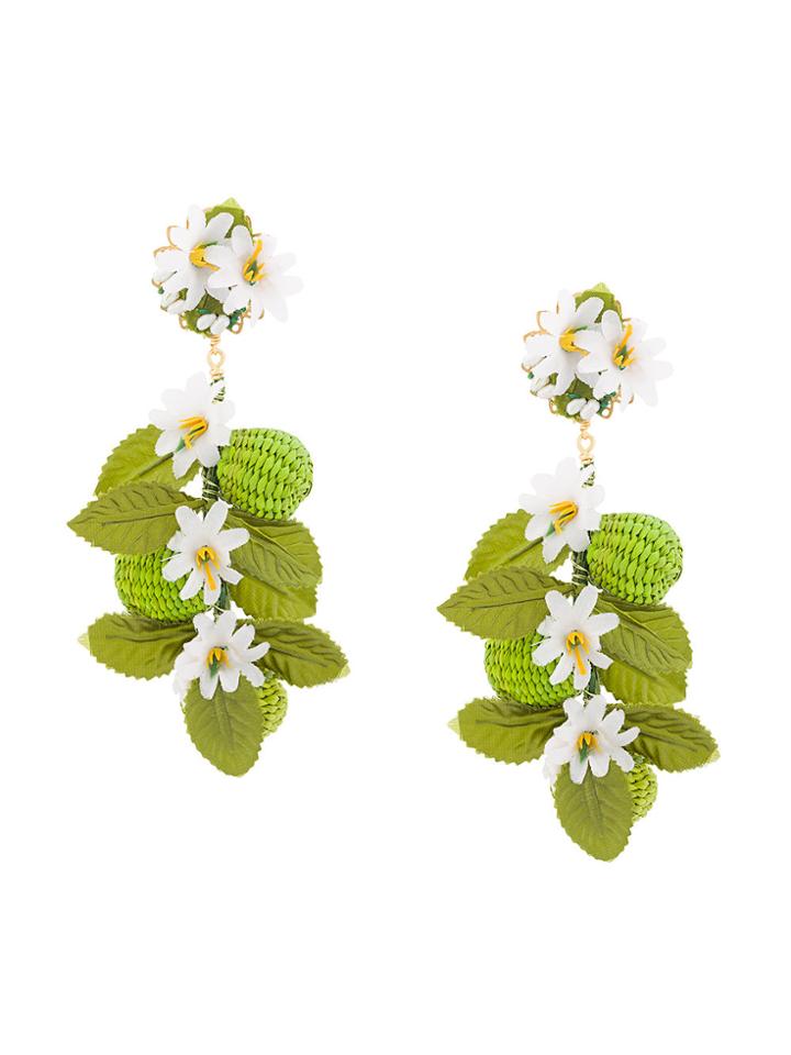 Carolina Herrera Flower And Beads Earrings - Green