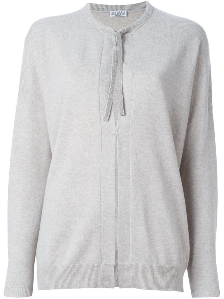 Brunello Cucinelli Crew Neck Cardigan, Women's, Size: Xl, Grey, Cashmere/brass