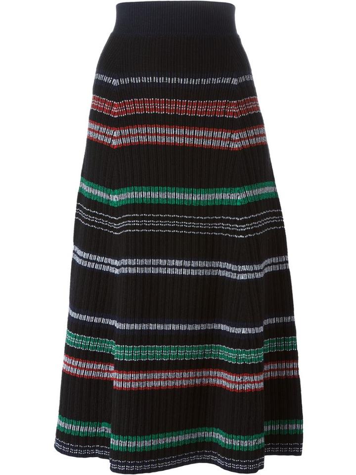 Kenzo Striped Midi Skirt, Women's, Size: Small, Black, Wool/polypropylene