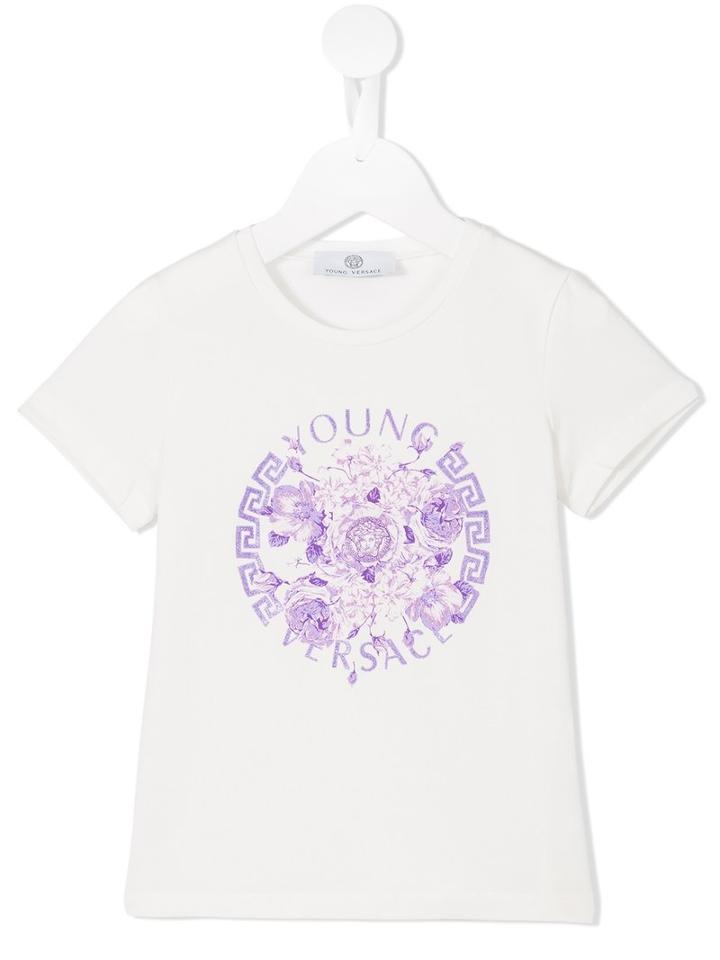 Young Versace Floral Medusa Print T-shirt, Girl's, Size: 6 Yrs, Nude/neutrals