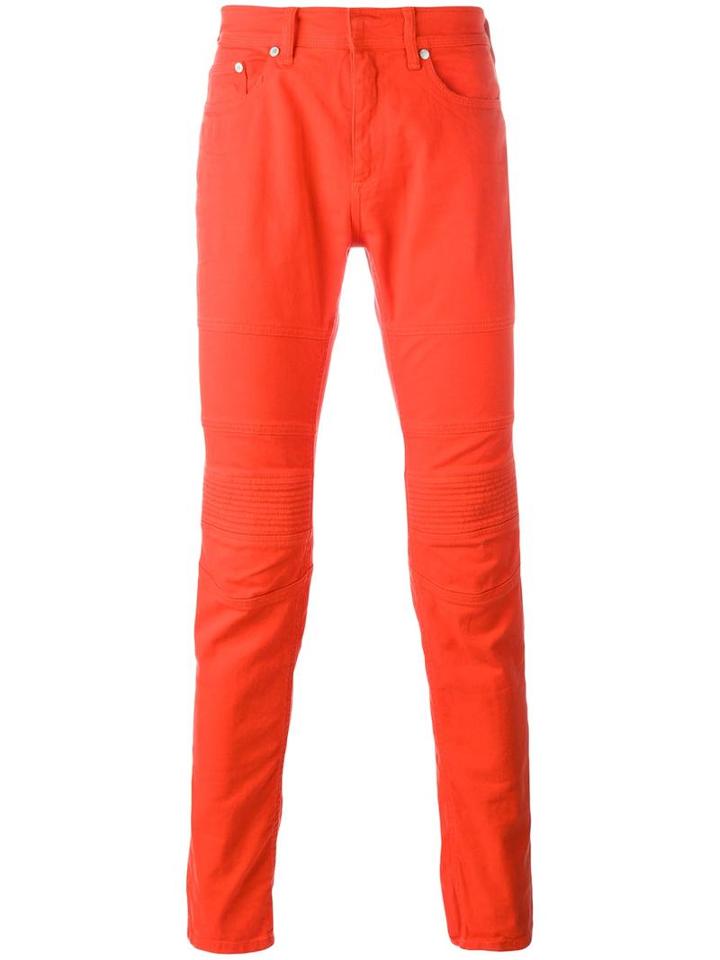 Neil Barrett Ribbed Knee Panelled Trousers, Men's, Size: 31, Red, Cotton/spandex/elastane