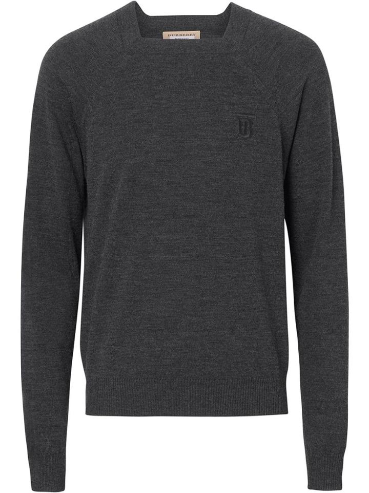 Burberry Monogram Motif Wool Silk Sweater - Grey