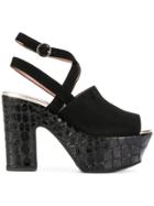 Pollini Crocodile-effect Platform Sandals - Black