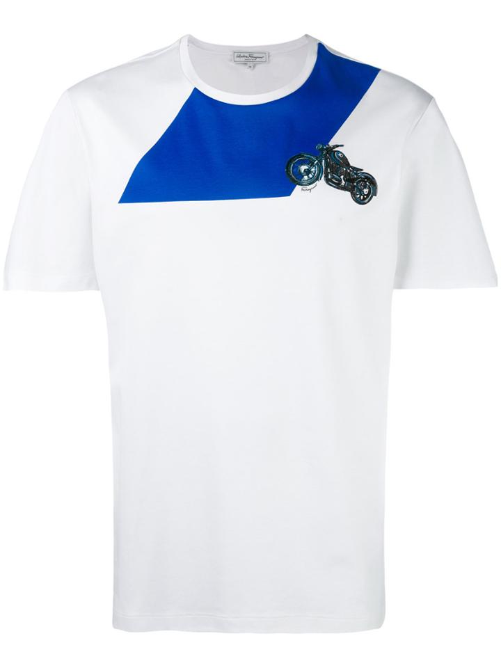 Salvatore Ferragamo Motorcycle Embroidered T-shirt - White