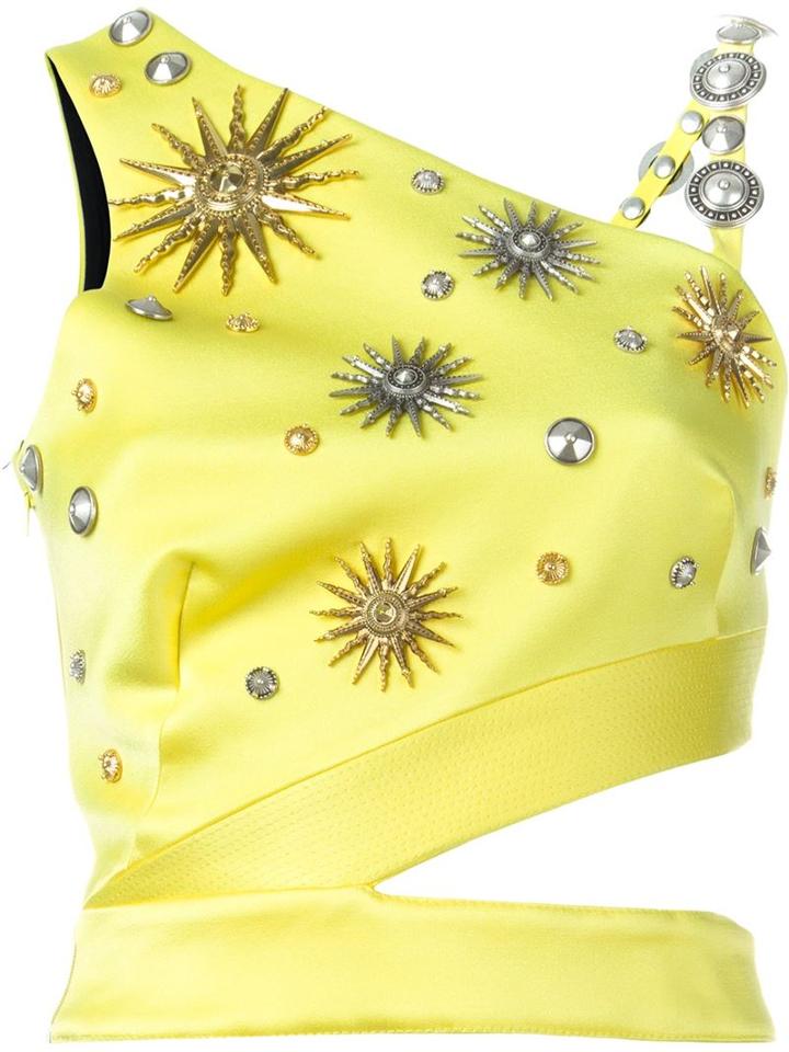 Fausto Puglisi Sun Print Cut-out Top, Women's, Size: 42, Yellow/orange, Acetate/viscose/metallic Fibre